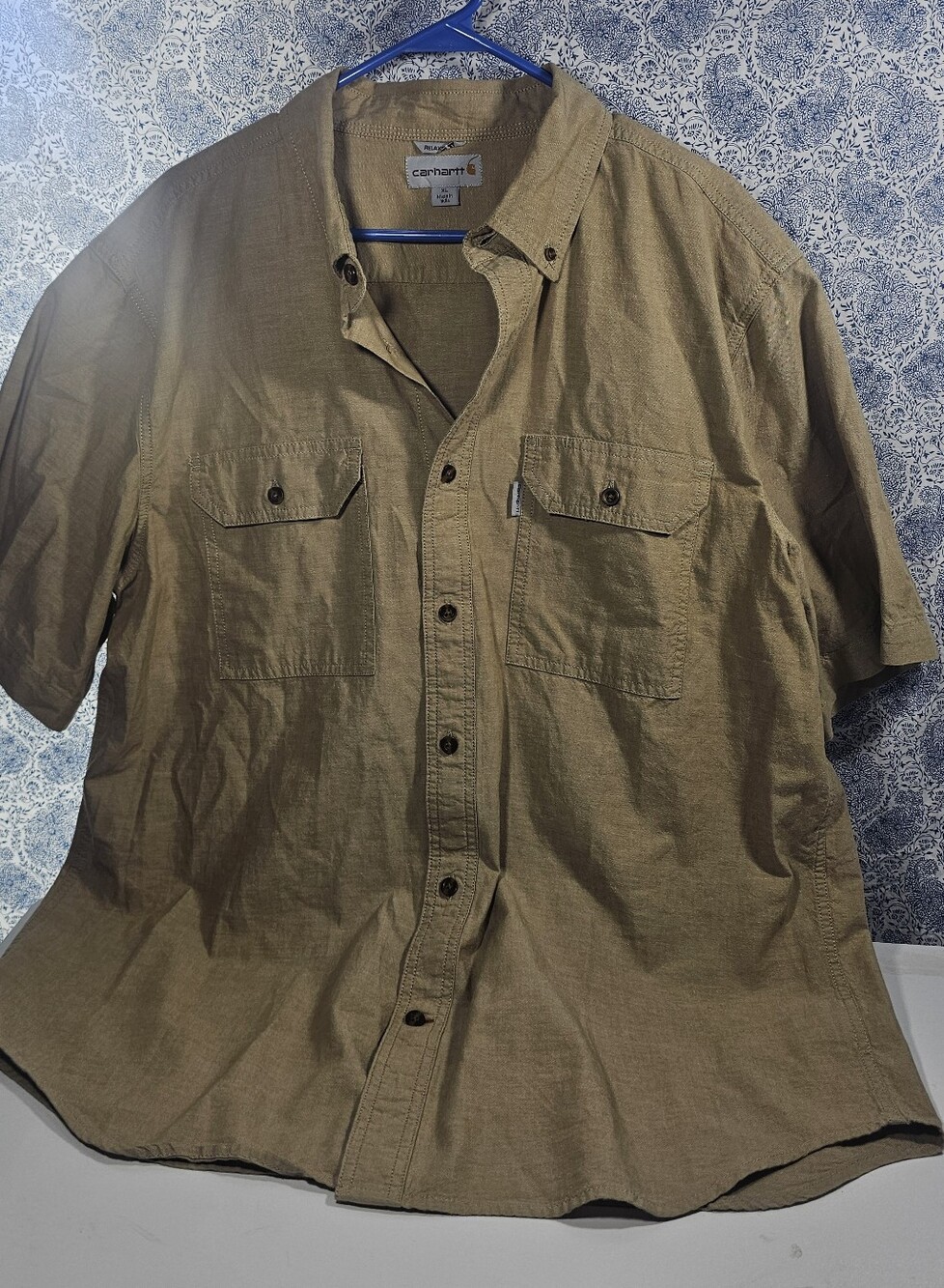Carhartt Shirt Mens XL Beige Relaxed Fit Button Up Shirt